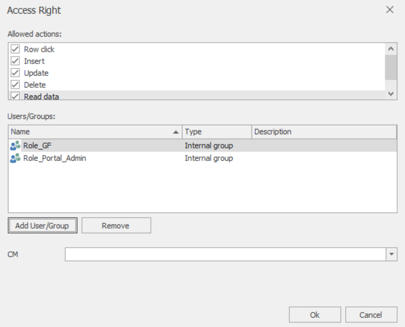 Access rights at component level